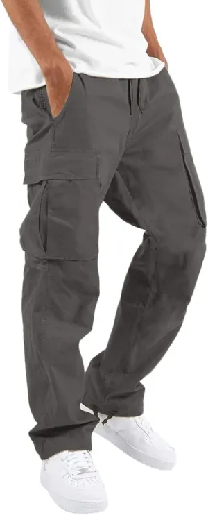 Men's Outdoor Cargo Pants Lightweight Relaxed Fit Tactical Hiking Jogger Classic Multi Pockets Fashion Trousers