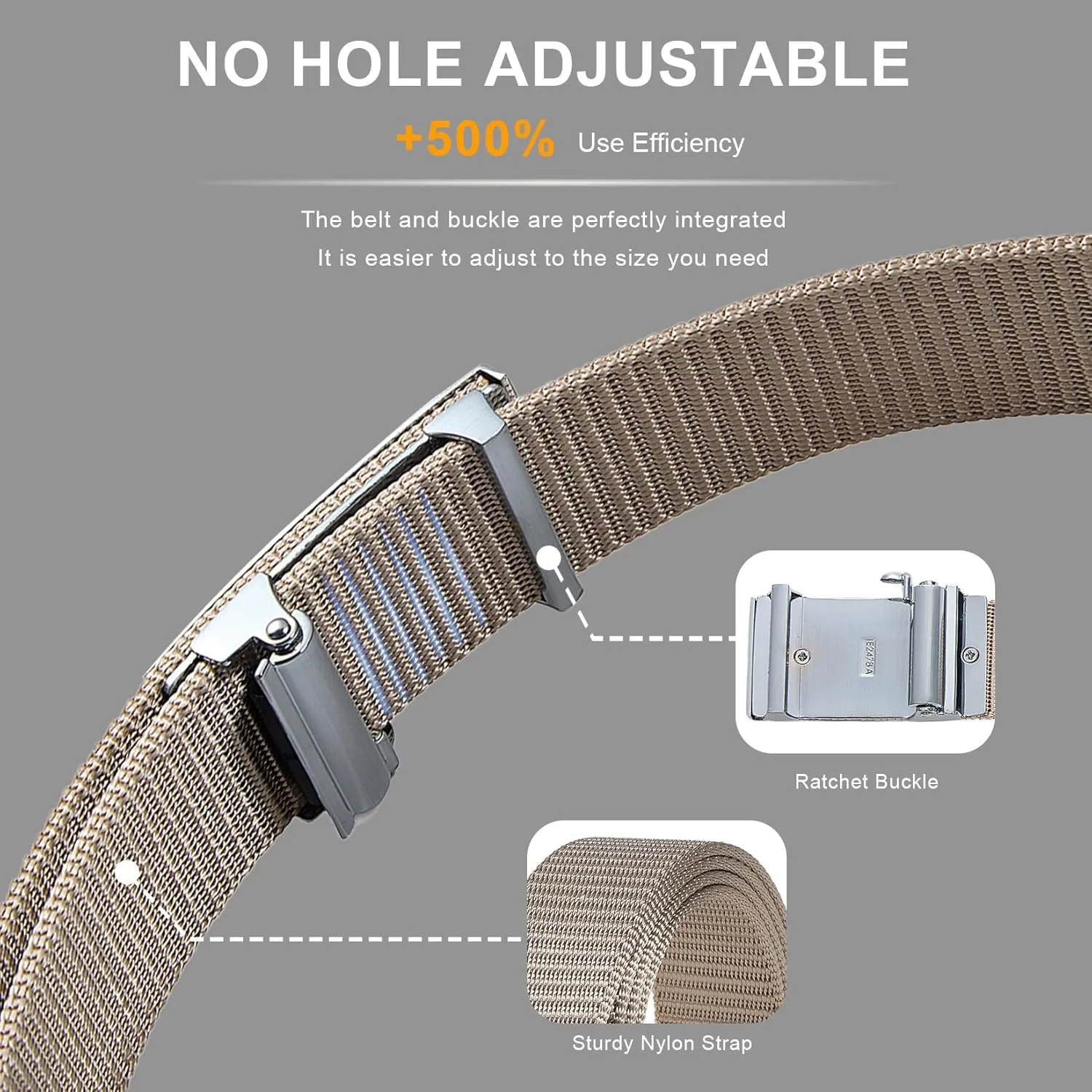 Men's Ratchet Web Belts,Outdoors Hiking Tactical Belt for Men,Nylon No Holes Golf Belts with Automatic Buckle