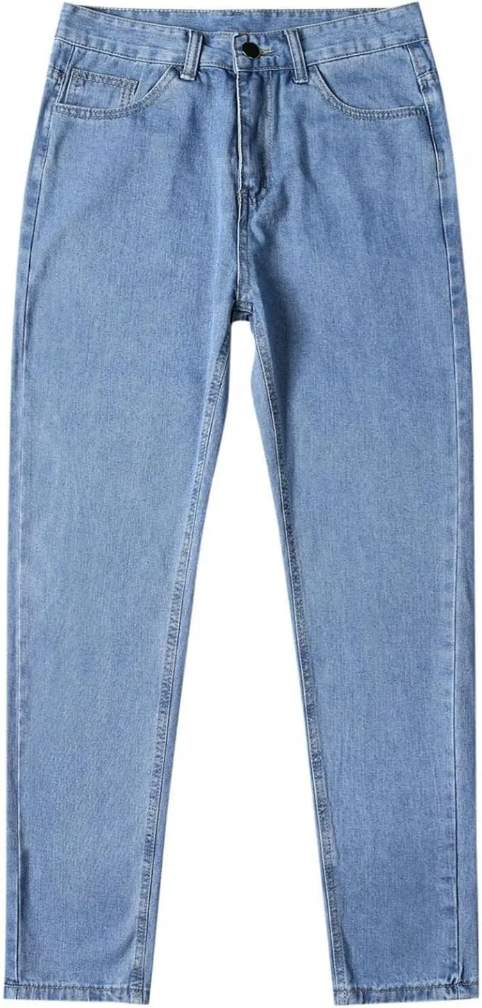 Men's Relaxed Fit Flex Jeans Solid Classic Regular Straight Leg Jean Casual Loose Fit Trousers with Pockets for Daily