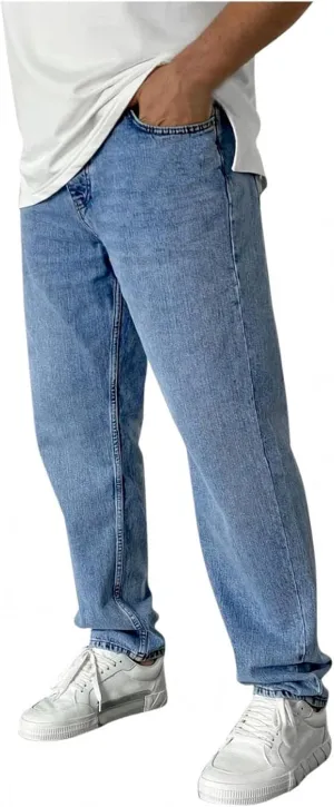 Men's Relaxed Fit Flex Jeans Solid Classic Regular Straight Leg Jean Casual Loose Fit Trousers with Pockets for Daily