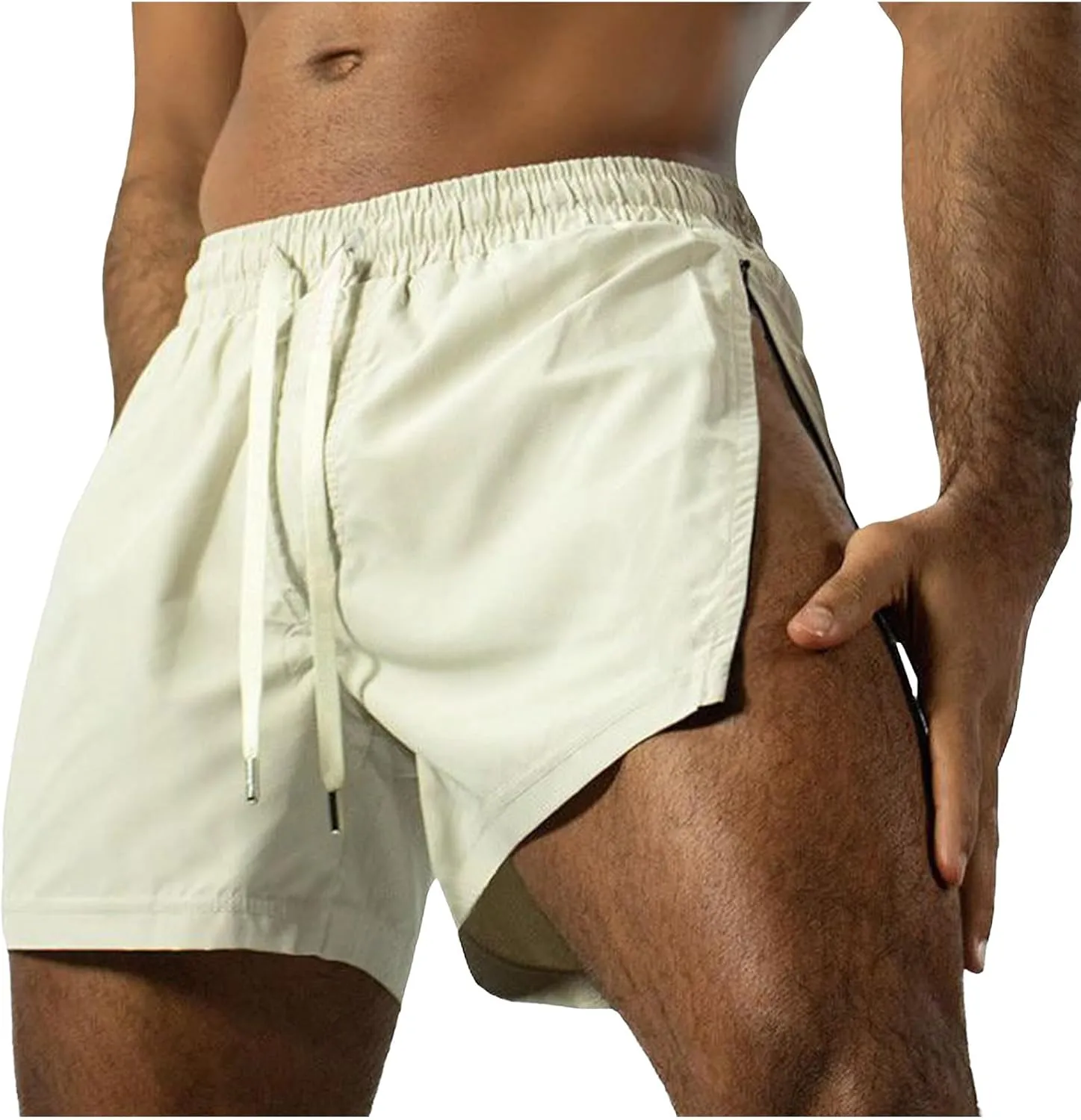 Mens Running Shorts 3 Inch Lightweight Drawstring Waist Athletic Shorts Summer Quick Dry High Split Gym Yoga Shorts