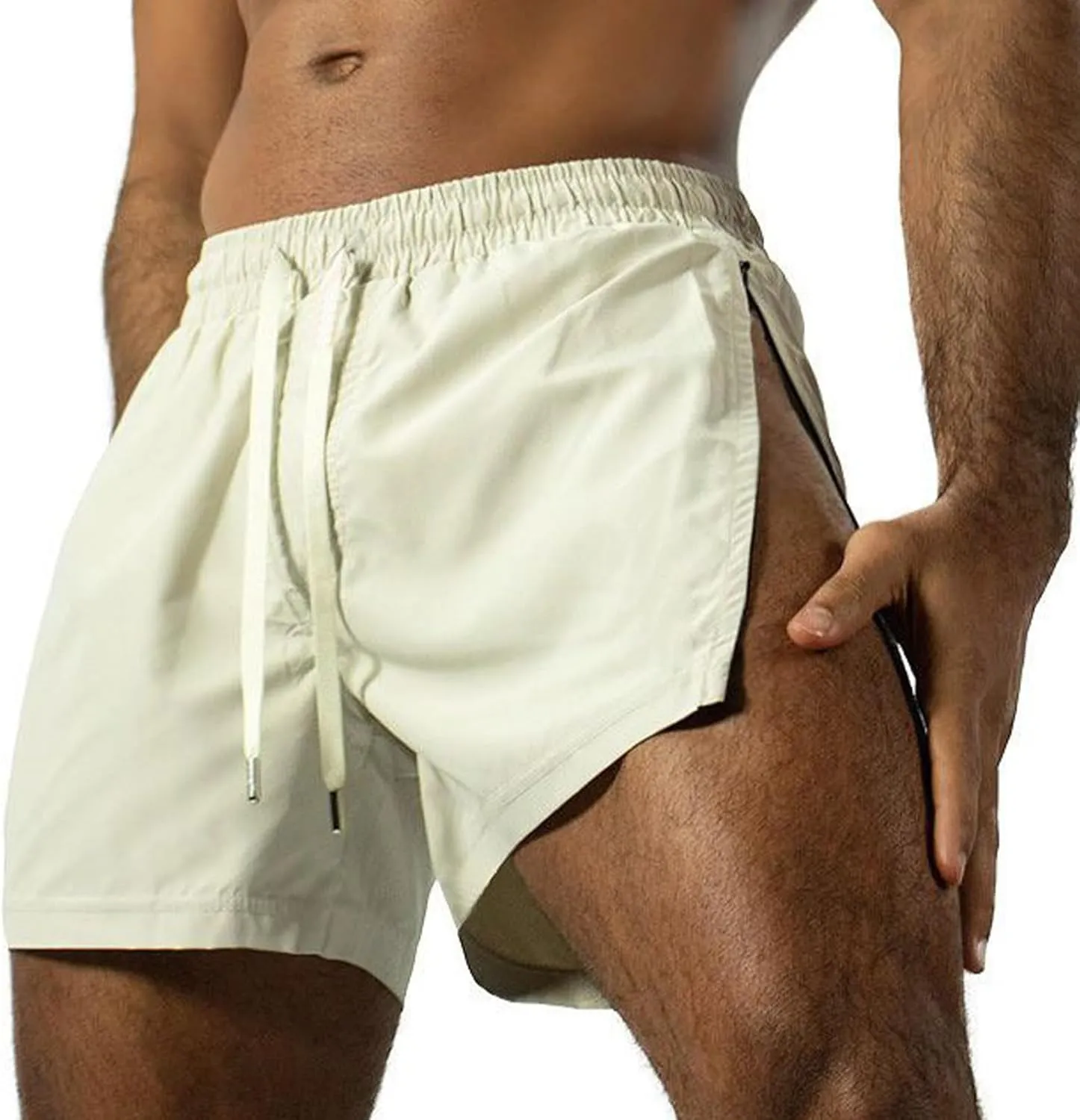 Mens Running Shorts 3 Inch Lightweight Drawstring Waist Athletic Shorts Summer Quick Dry High Split Gym Yoga Shorts