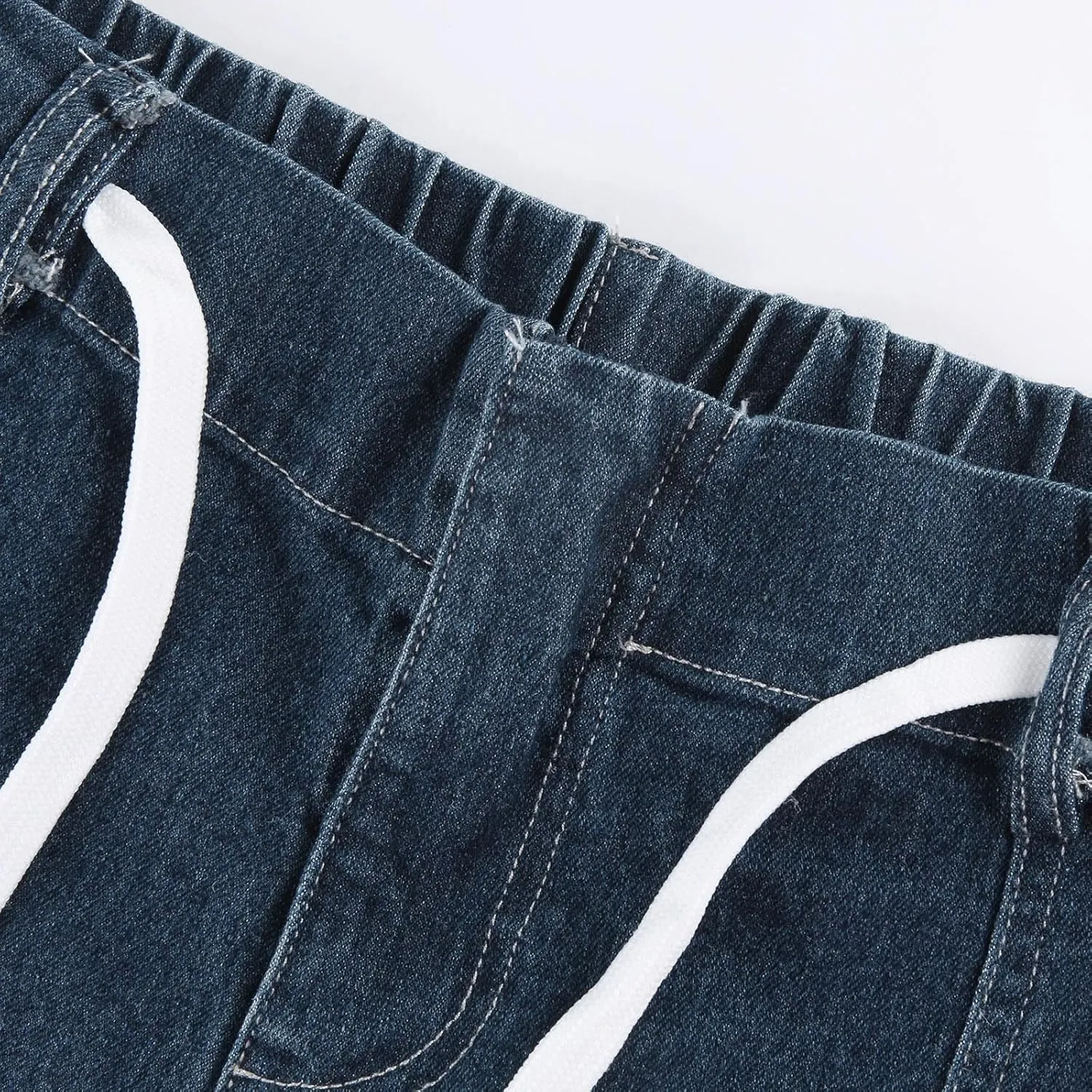 midelxp Stretchy Straight Leg Jeans for Women Baggy Drawstring Elastic Waist Jeans Y2k Boyfriend Denim Pants with Pockets