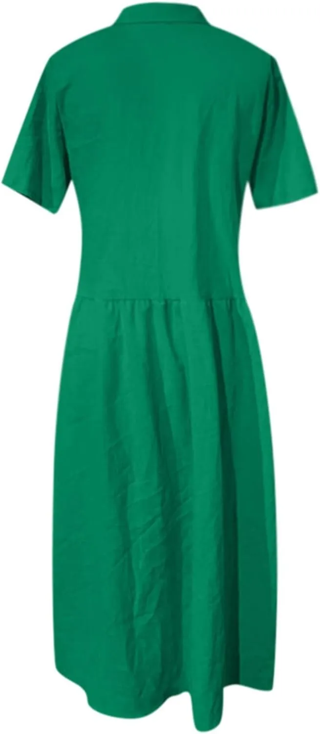 Midi Dresses for Women 2025 Summer Comfy V Neck Solid Color Collared Dresses Bikini Swimsuit Coverup Beach Dress