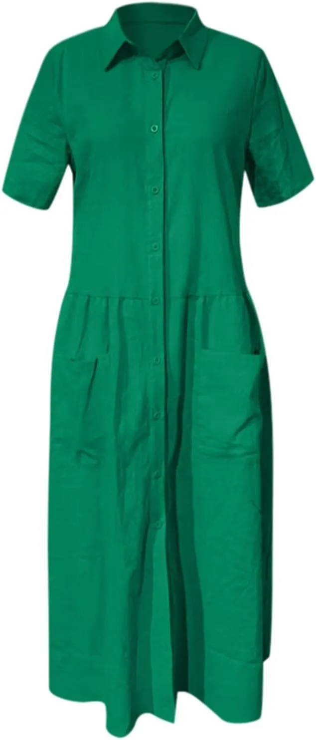 Midi Dresses for Women 2025 Summer Comfy V Neck Solid Color Collared Dresses Bikini Swimsuit Coverup Beach Dress