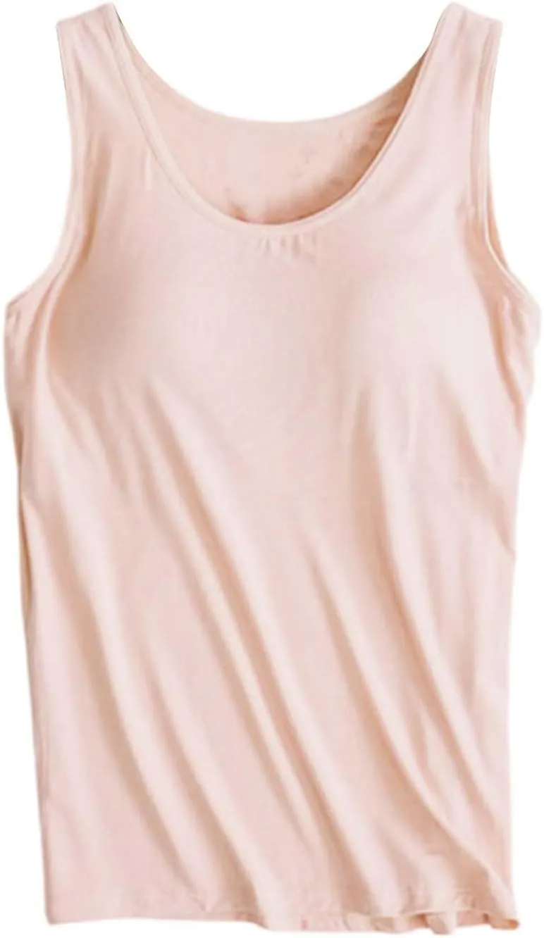 Miyaomn Women's Tank Top with Built in Bras 2025 Summer Strappy Basic Layer Padded Cami Shirts Casual Solid Workout Yoga Tops