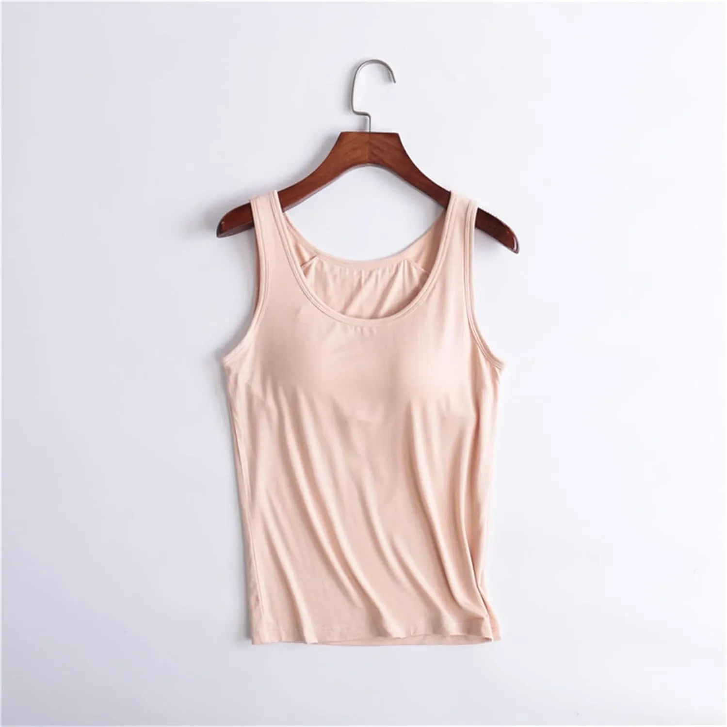 Miyaomn Women's Tank Top with Built in Bras 2025 Summer Strappy Basic Layer Padded Cami Shirts Casual Solid Workout Yoga Tops