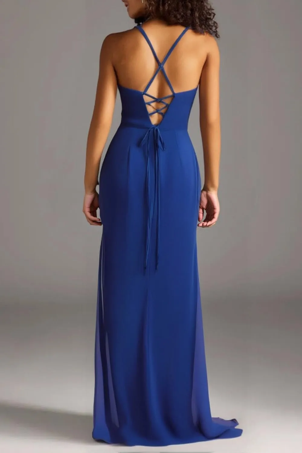 MYDRESS Pleated Chiffon Bridesmaid Dresses for Wedding Spaghetti Straps Bodycon Ruffled Evening Formal Gown