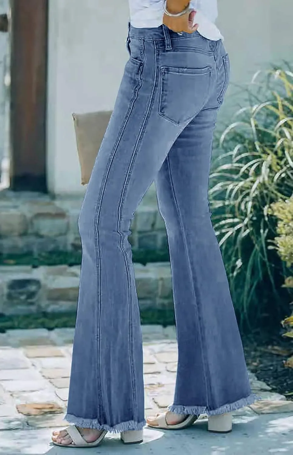 Necooer Womens Bell Bottom Jeans Classic Stretch Raw Hem Flare Denim Jeans Pants