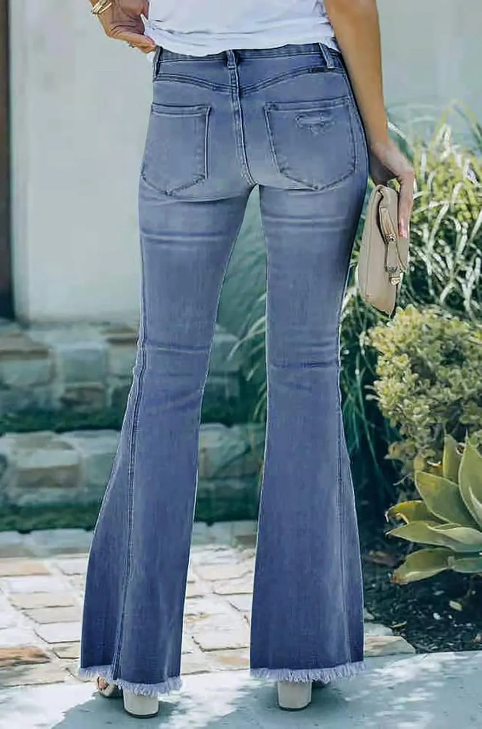 Necooer Womens Bell Bottom Jeans Classic Stretch Raw Hem Flare Denim Jeans Pants