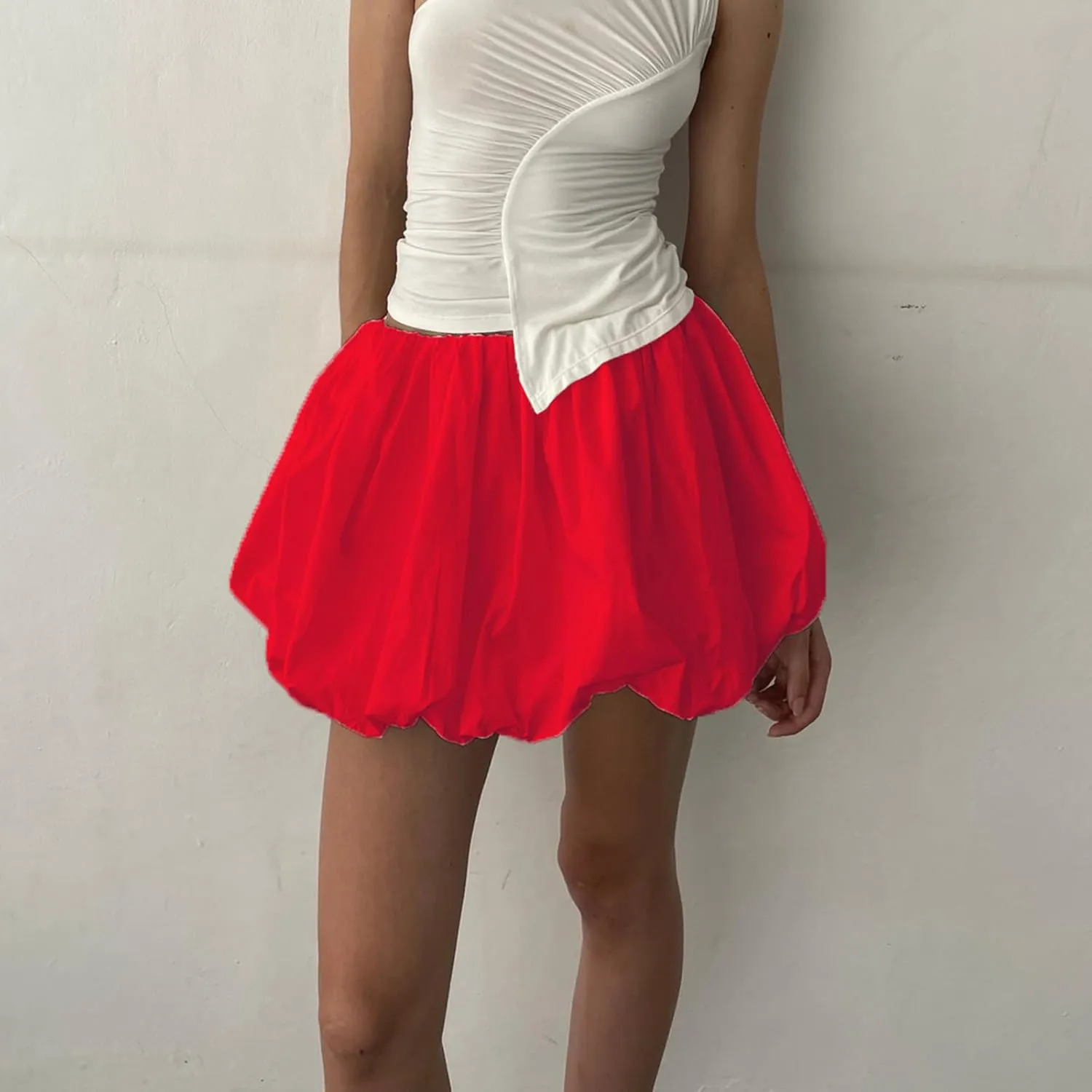 Nituyy Women Y2K Mini Bubble Skirts Ruffle Hem High Waisted Pleated Short Skirts Puffy Balloon A-line Skirt Summer Dresses