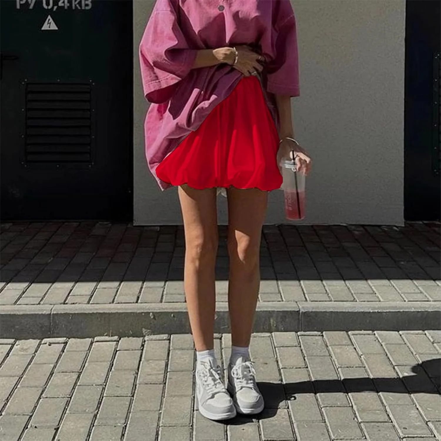 Nituyy Women Y2K Mini Bubble Skirts Ruffle Hem High Waisted Pleated Short Skirts Puffy Balloon A-line Skirt Summer Dresses