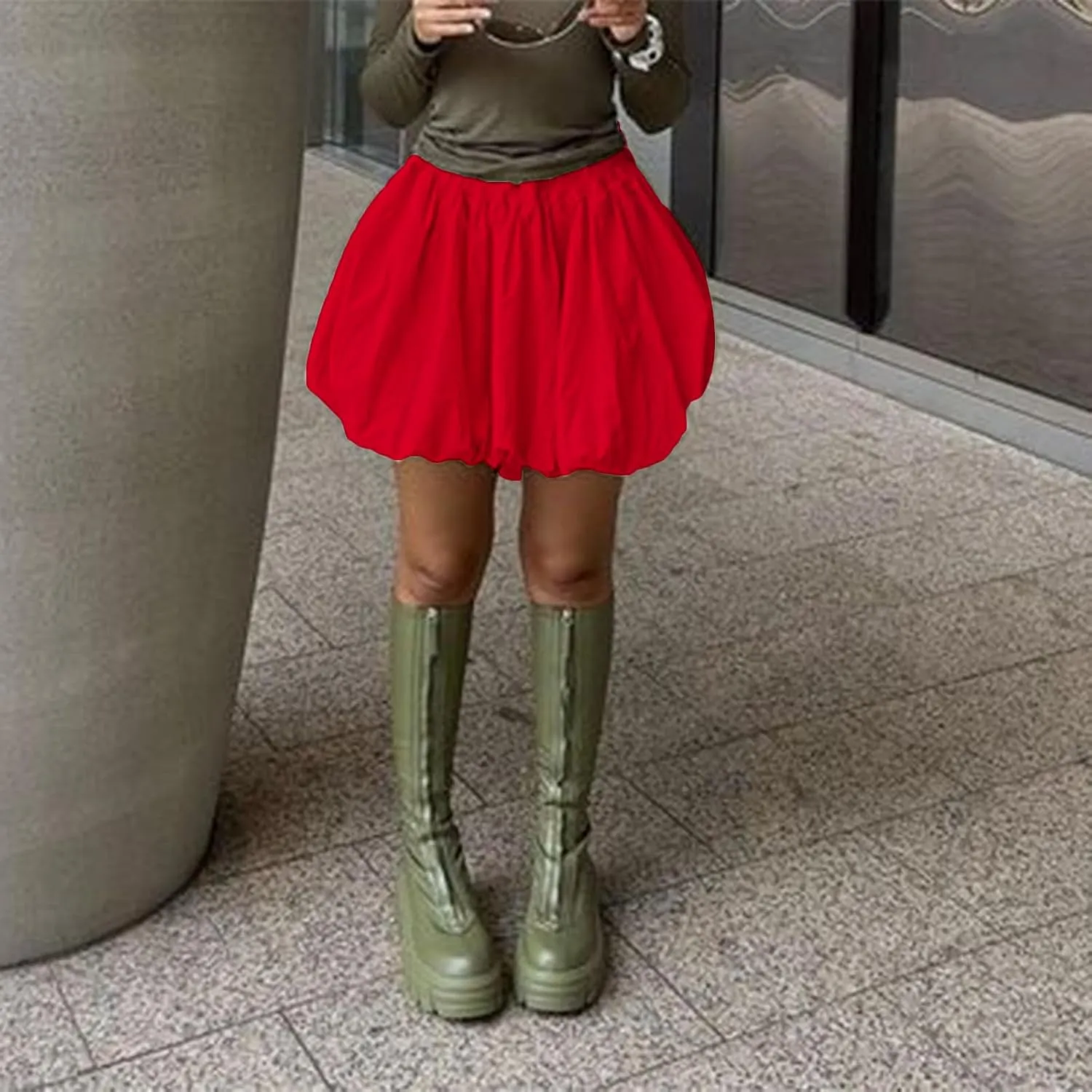Nituyy Women Y2K Mini Bubble Skirts Ruffle Hem High Waisted Pleated Short Skirts Puffy Balloon A-line Skirt Summer Dresses