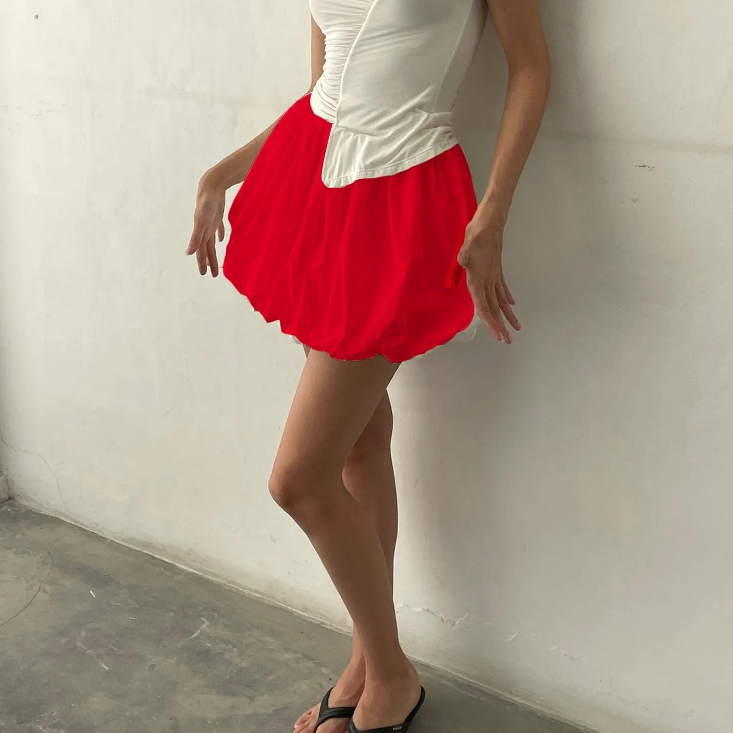 Nituyy Women Y2K Mini Bubble Skirts Ruffle Hem High Waisted Pleated Short Skirts Puffy Balloon A-line Skirt Summer Dresses