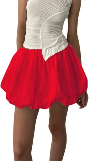 Nituyy Women Y2K Mini Bubble Skirts Ruffle Hem High Waisted Pleated Short Skirts Puffy Balloon A-line Skirt Summer Dresses