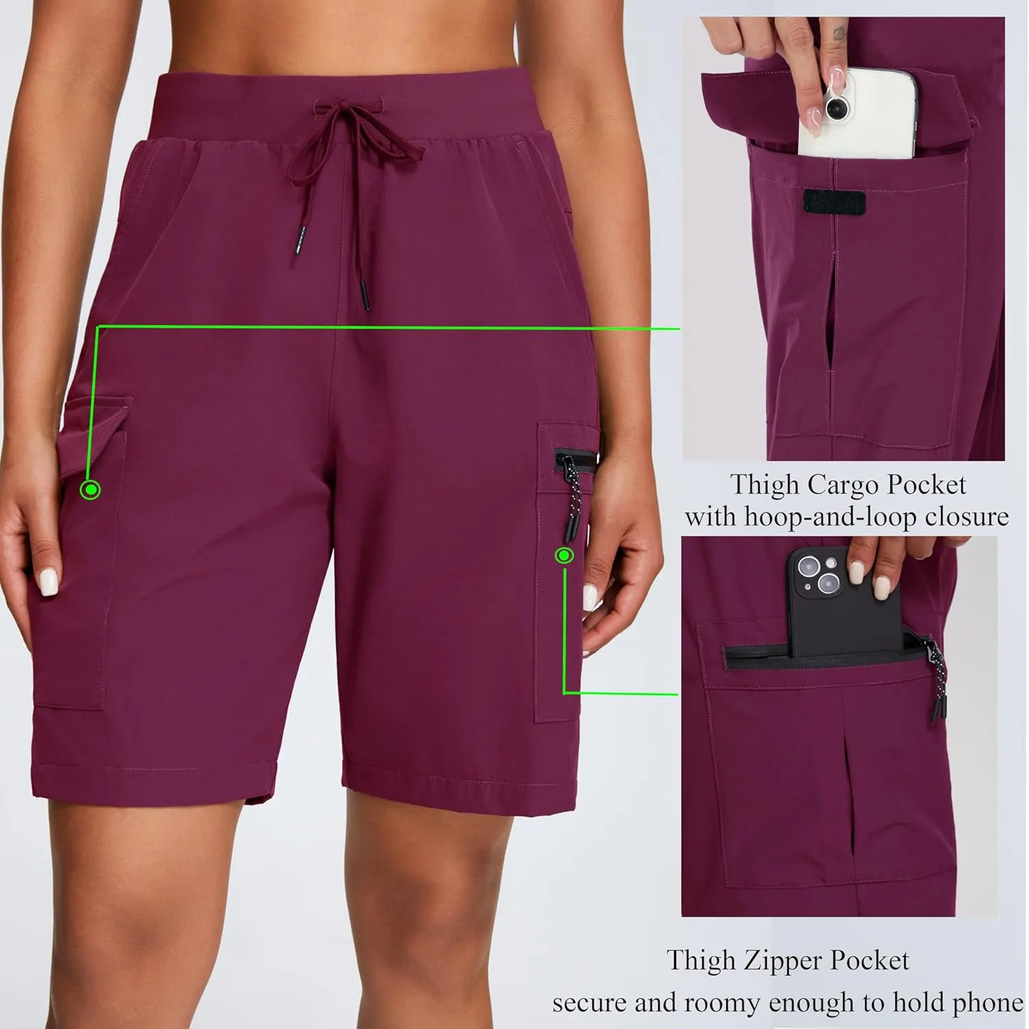 Oalka Women's Hiking Shorts Lightweight Zipper Pockets Cargo Quick Dry Summer Shorts