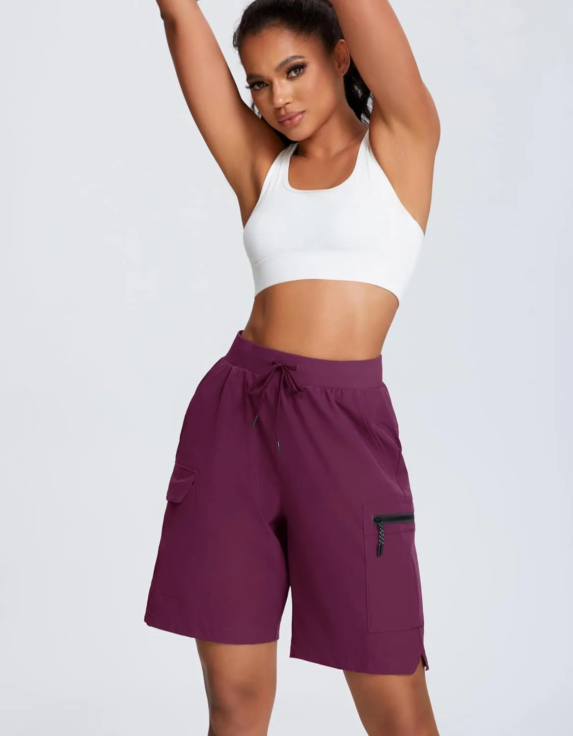 Oalka Women's Hiking Shorts Lightweight Zipper Pockets Cargo Quick Dry Summer Shorts
