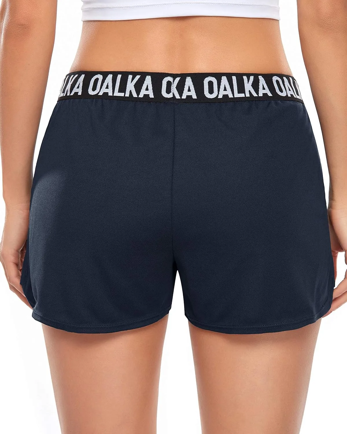 Oalka Women's Running Shorts Out Side Pockets Sports Athletic Workout Fittness Lightweight Gym Shorts
