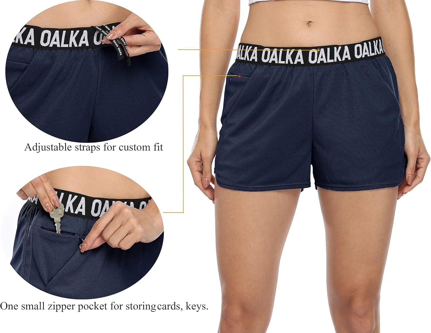 Oalka Women's Running Shorts Out Side Pockets Sports Athletic Workout Fittness Lightweight Gym Shorts