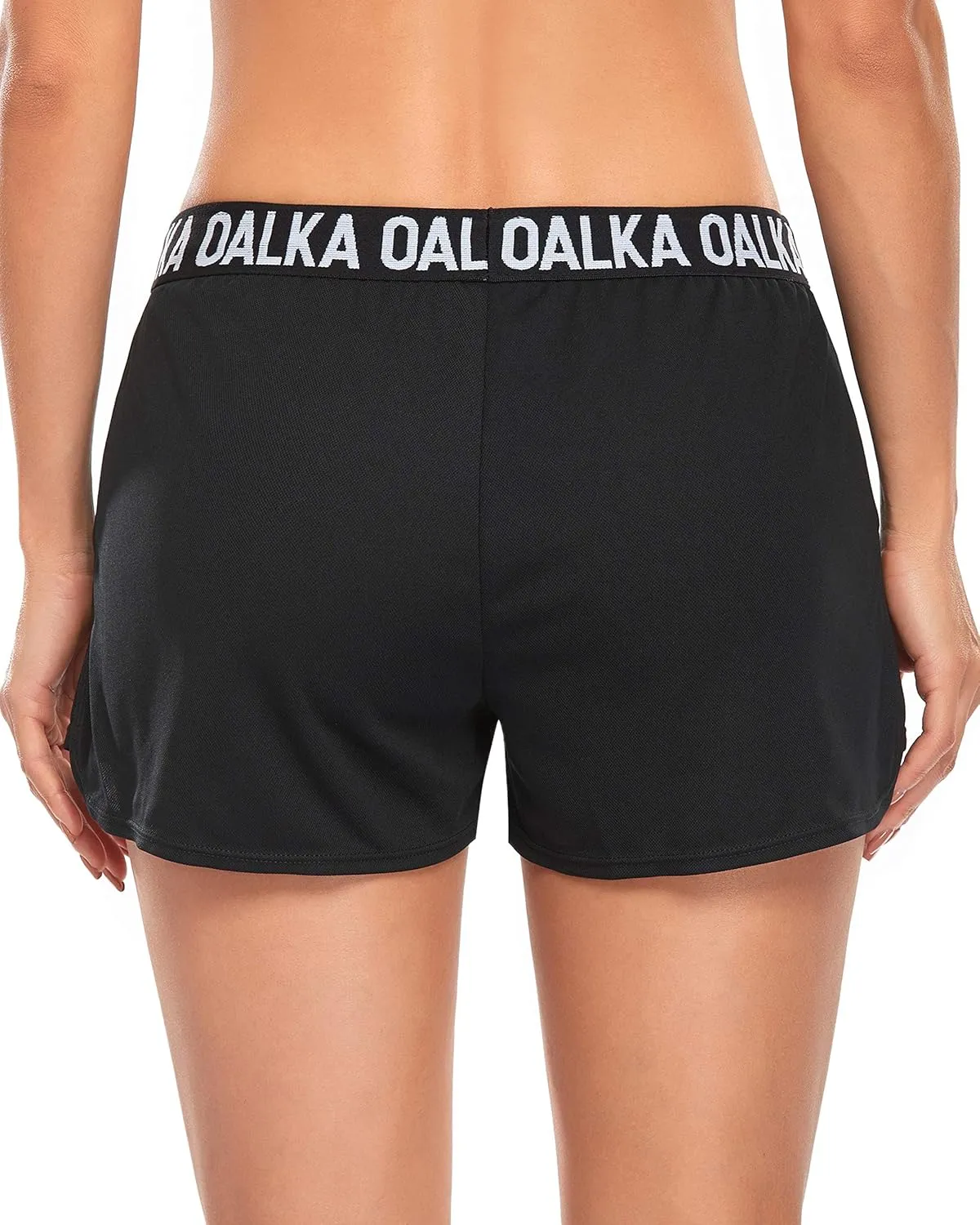 Oalka Women's Running Shorts Out Side Pockets Sports Athletic Workout Fittness Lightweight Gym Shorts