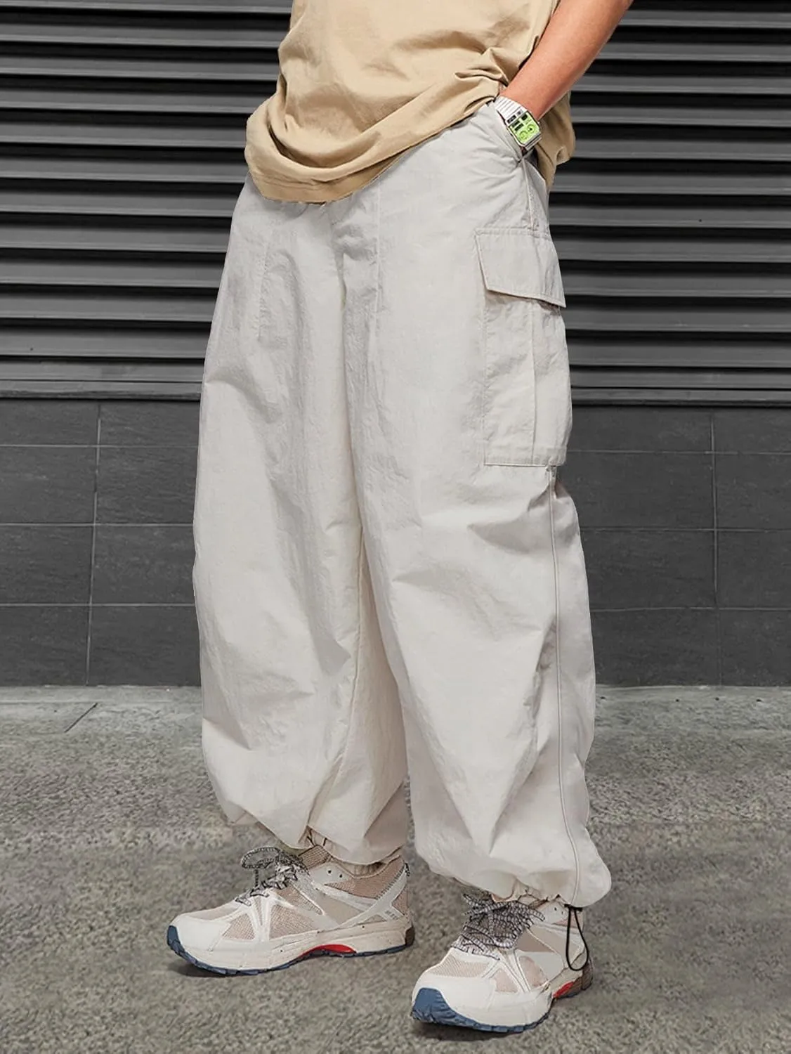OYOANGLE Men's Baggy Cargo Pants Flap Pocket Trendy Loose Fit Harem Jogger Pants