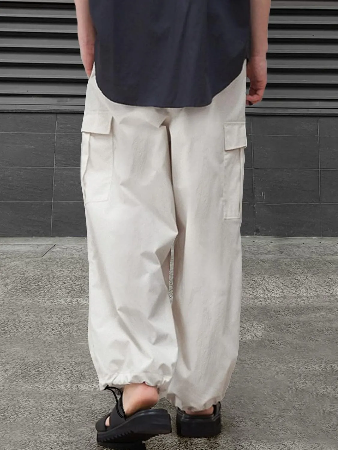 OYOANGLE Men's Baggy Cargo Pants Flap Pocket Trendy Loose Fit Harem Jogger Pants