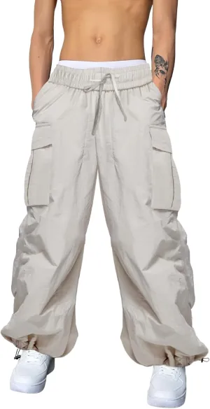 OYOANGLE Men's Baggy Cargo Pants Flap Pocket Trendy Loose Fit Harem Jogger Pants
