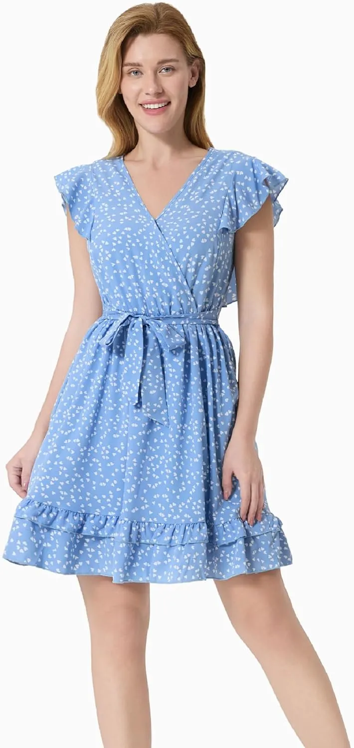 PATPAT Matching Mommy and Me Dresses Outfits Ruffle Flutter Sleeve Polka Dot Pattern Vacation Dresses
