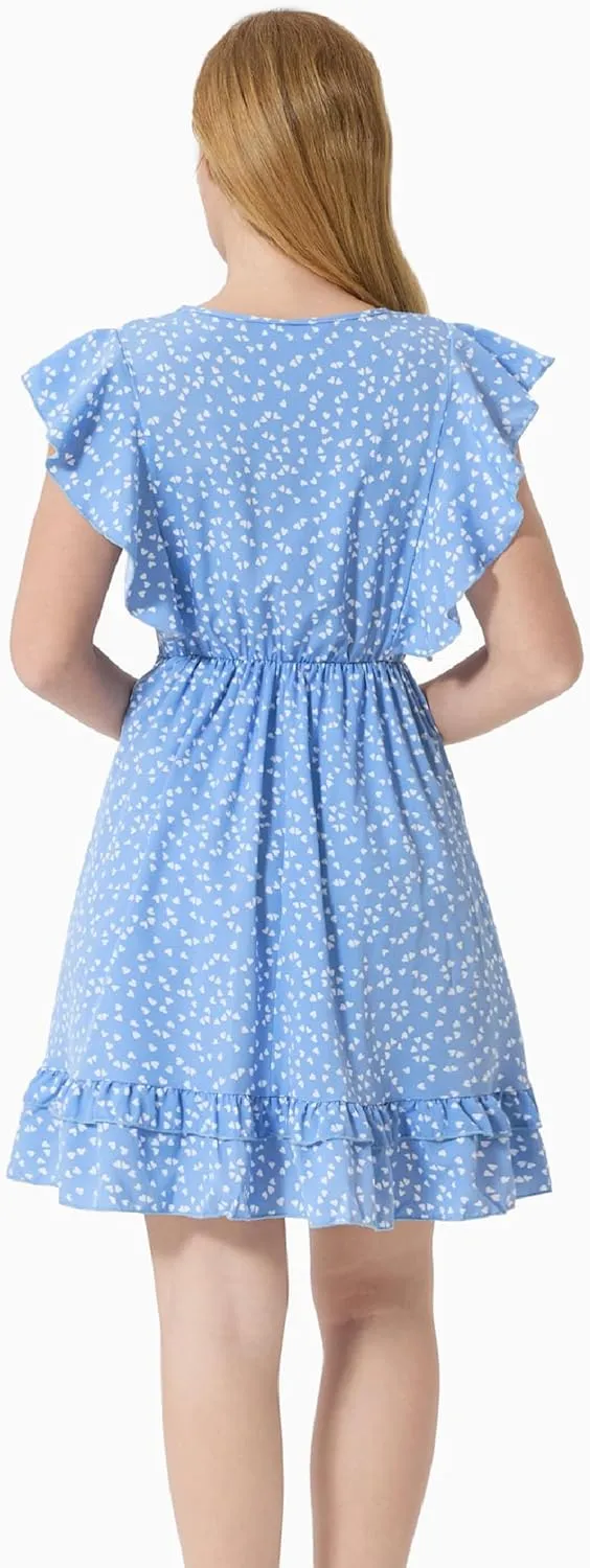 PATPAT Matching Mommy and Me Dresses Outfits Ruffle Flutter Sleeve Polka Dot Pattern Vacation Dresses