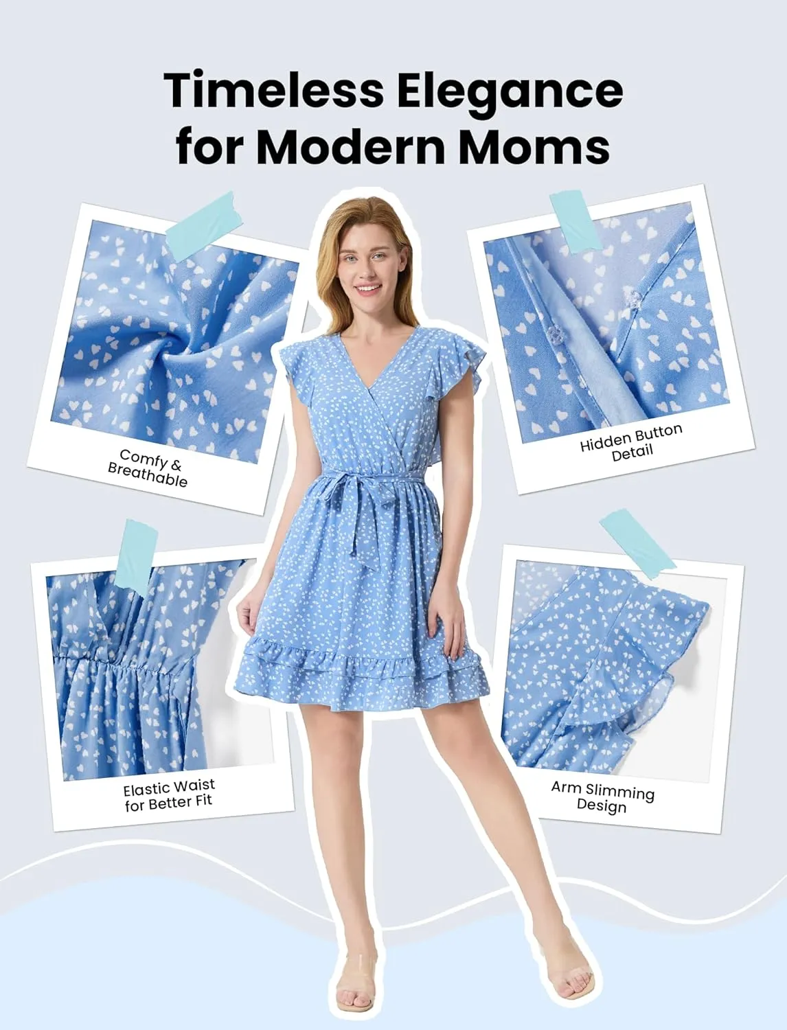 PATPAT Matching Mommy and Me Dresses Outfits Ruffle Flutter Sleeve Polka Dot Pattern Vacation Dresses
