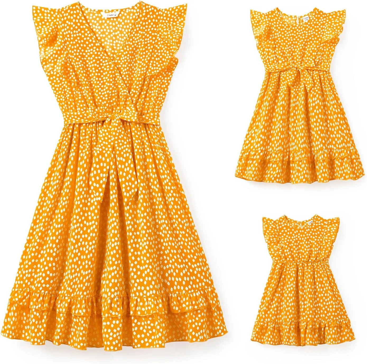PATPAT Matching Mommy and Me Dresses Outfits Ruffle Flutter Sleeve Polka Dot Pattern Vacation Dresses