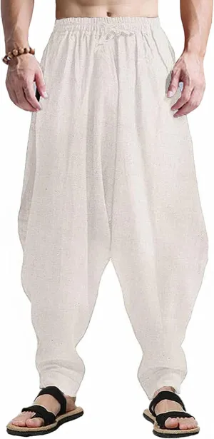 perdontoo Mens Harem Pants Loose Fit Elastic Waist Drawstring Aladdin Hippie Trousers