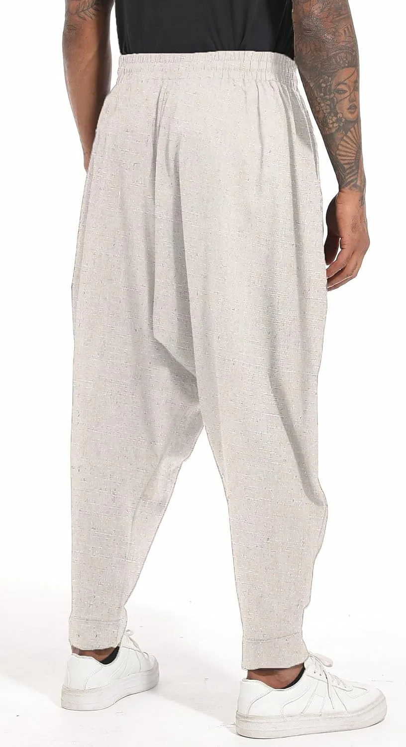 perdontoo Mens Harem Pants Loose Fit Elastic Waist Drawstring Aladdin Hippie Trousers