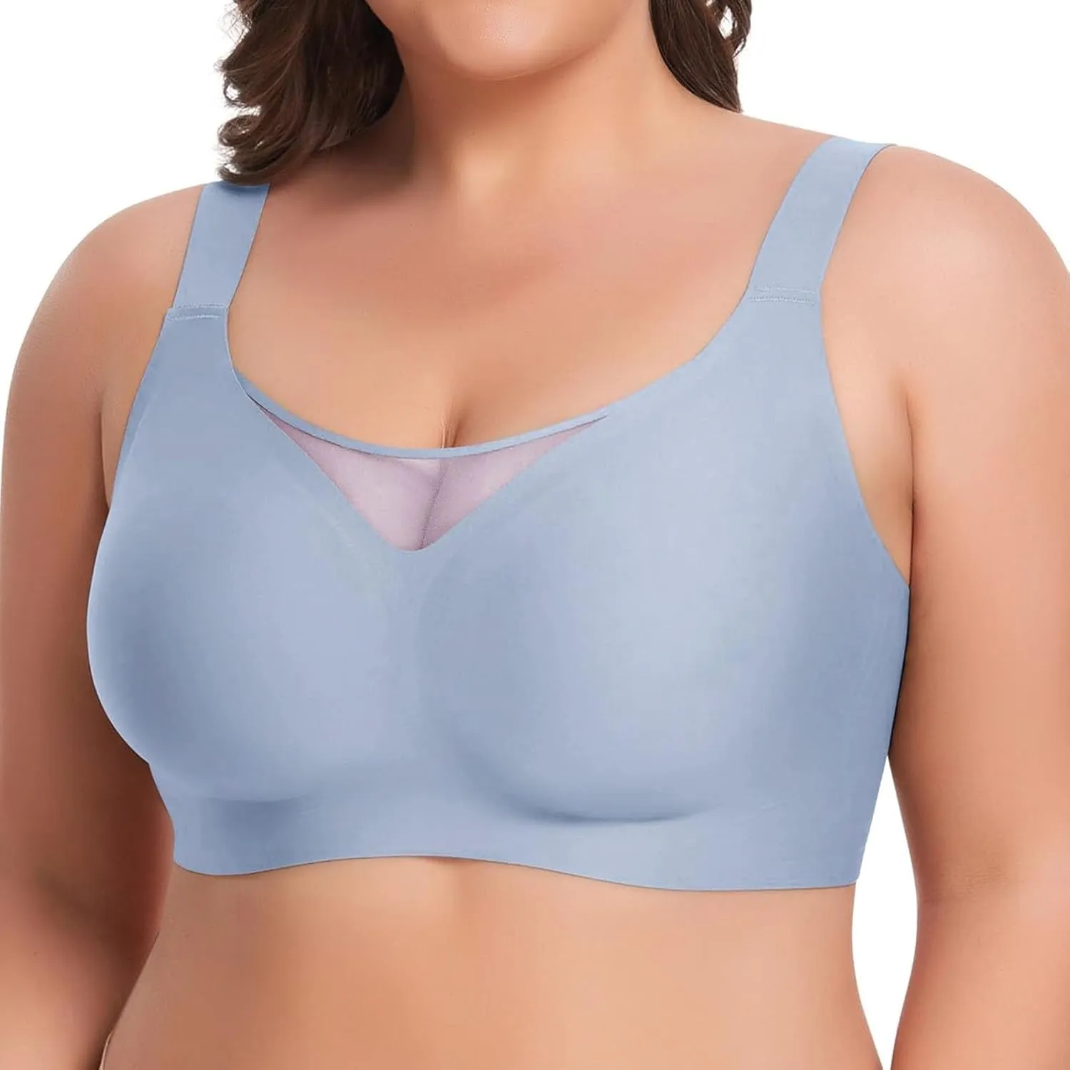 Plunge V Mesh Push up Bras for Women No Underwire Wireless Bras Full Coverage Bralette Seamless T Shirt Everyday Bra