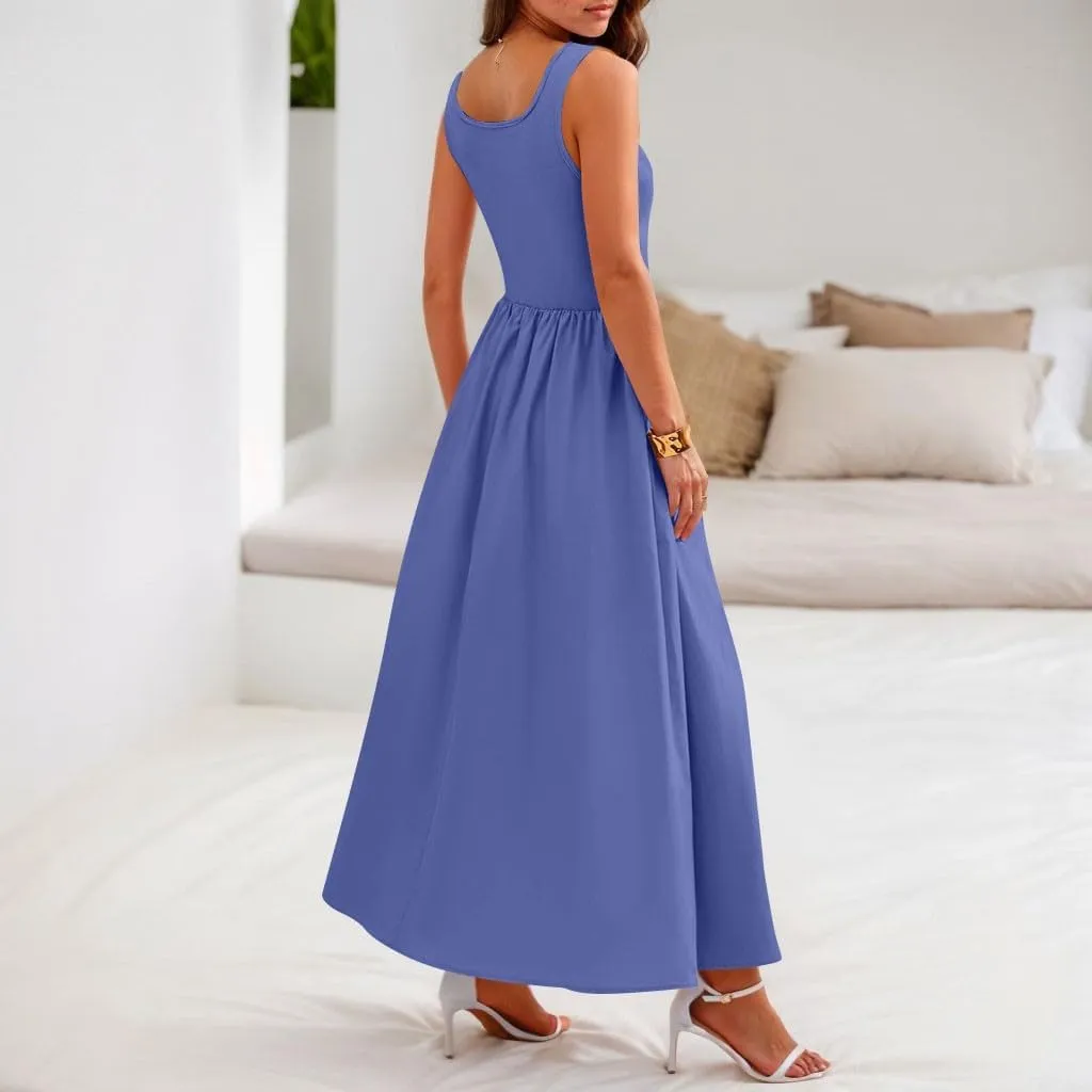 Plus Size Dresses for Curvy Women Summer Tank Dress Cute Sundress Sleeveless Wrap Dress Midi Aline Dresses with Pocket