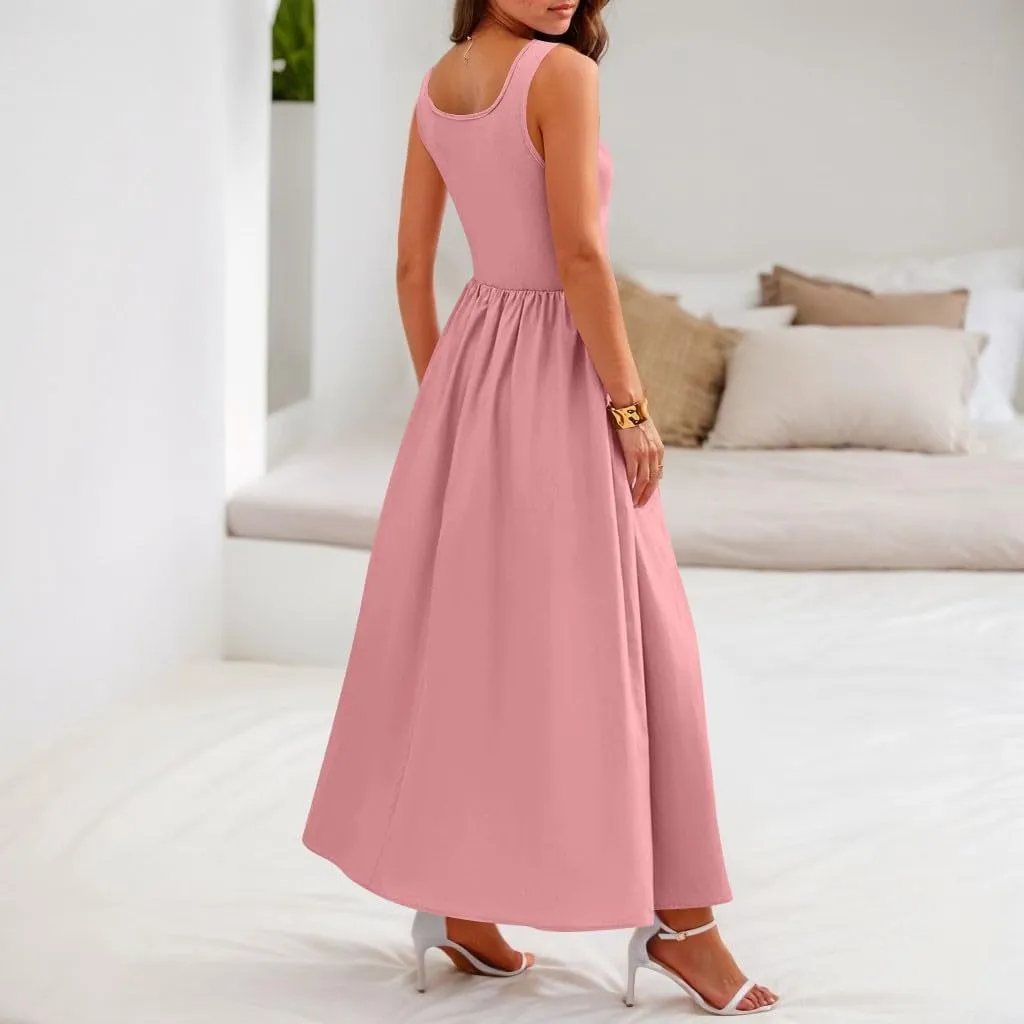 Plus Size Dresses for Curvy Women Summer Tank Dress Cute Sundress Sleeveless Wrap Dress Midi Aline Dresses with Pocket
