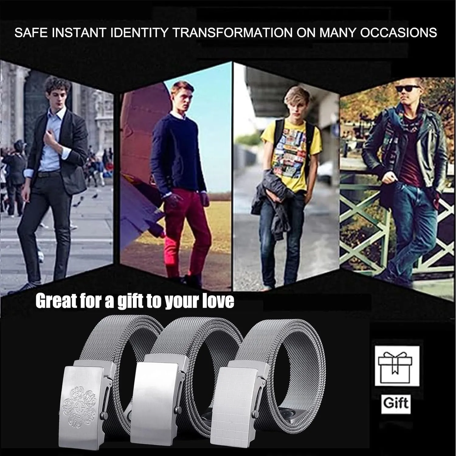 Ratchet Belts for Men Stainless Steel,No Leather Metal Braided Magnetic Belt with Roller Buckle