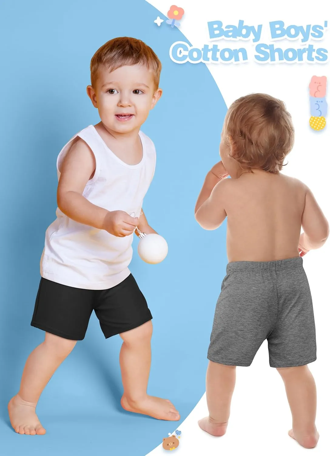 Resinta 4 Pack Baby Boys' Cotton Shorts Baby Casual Shorts Soft Toddler Baby Boys' Pull-On Shorts