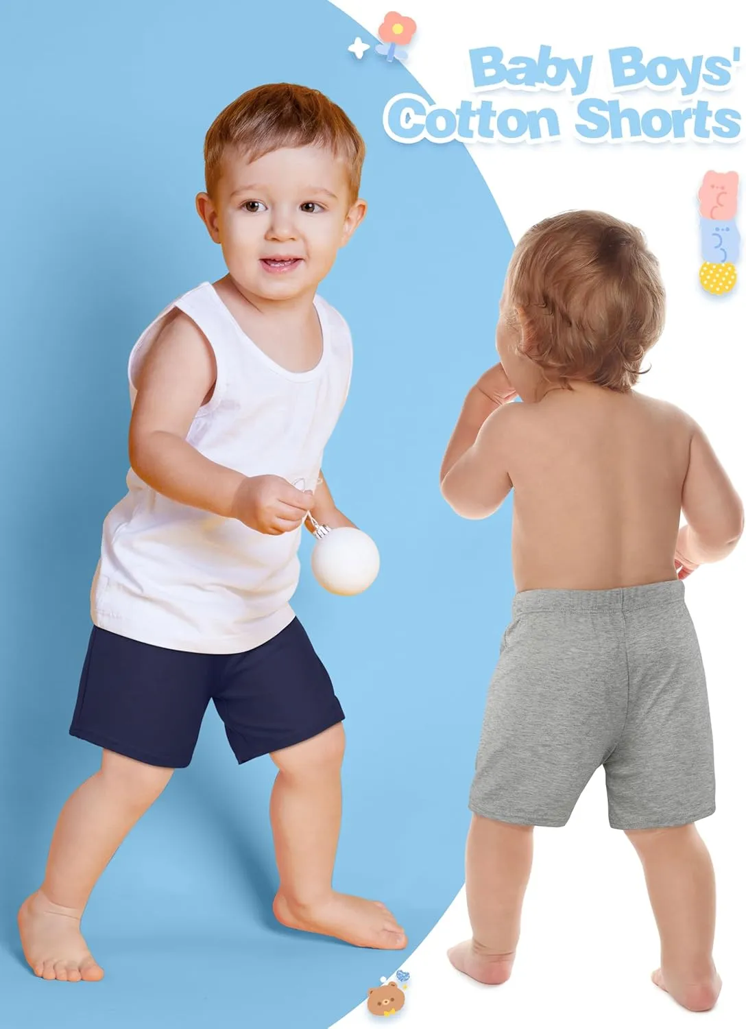 Resinta 4 Pack Baby Boys' Cotton Shorts Baby Casual Shorts Soft Toddler Baby Boys' Pull-On Shorts
