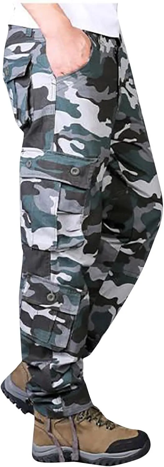 Ripstop Tactical Pants Men's Lightweight Camo Parachute Trousers Hiking Casual Cargo Pants with Multi Pockets