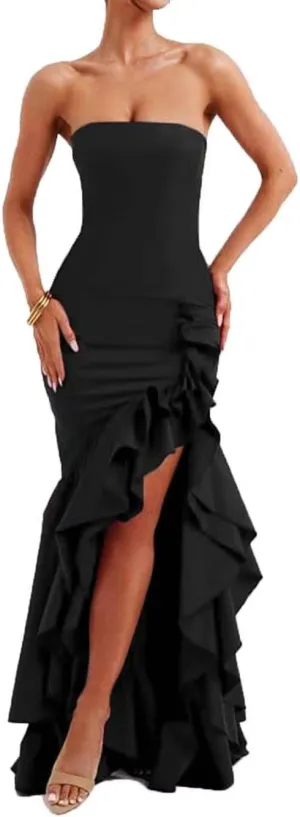 Ruffled Prom Dress for Women Corset Mermaid Formal Party Gowns with Slit