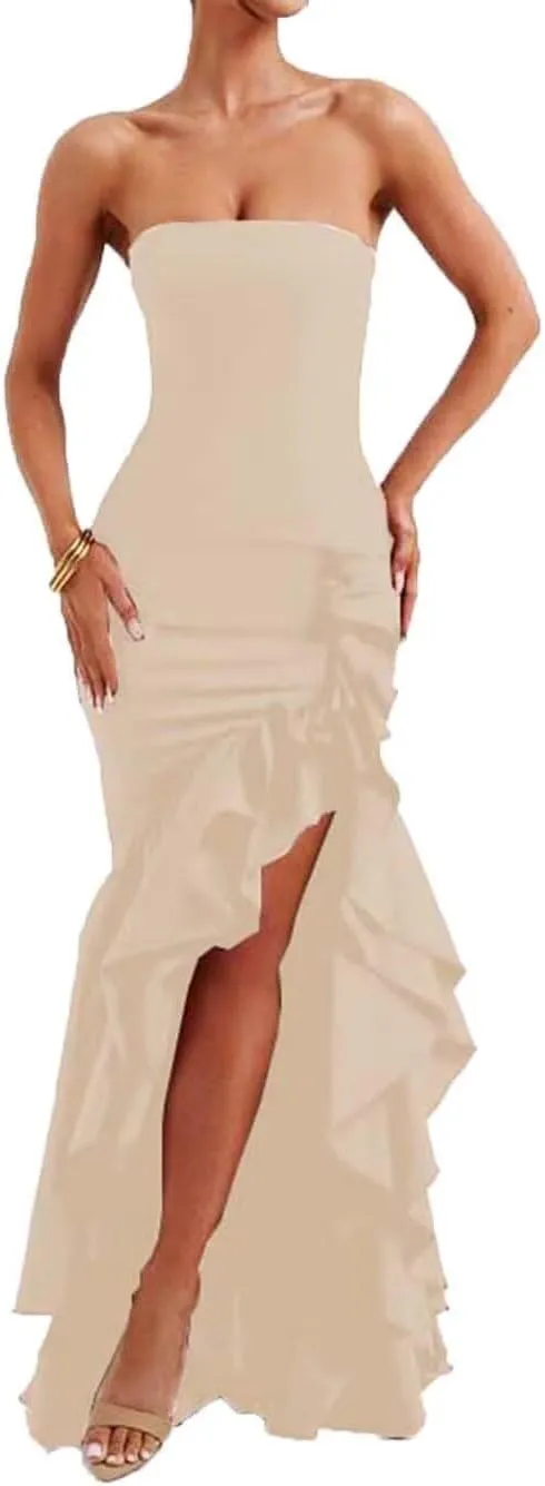 Ruffled Prom Dress for Women Corset Mermaid Formal Party Gowns with Slit