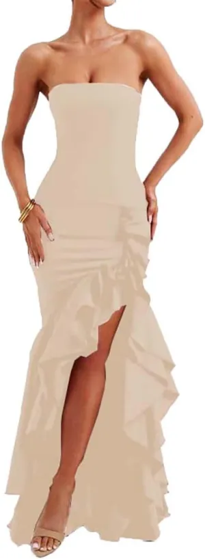 Ruffled Prom Dress for Women Corset Mermaid Formal Party Gowns with Slit