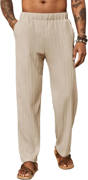 Runcati Mens Casual Pants Elastic Waist Lightweight Loose Fit Summer Yoga Beach Pants