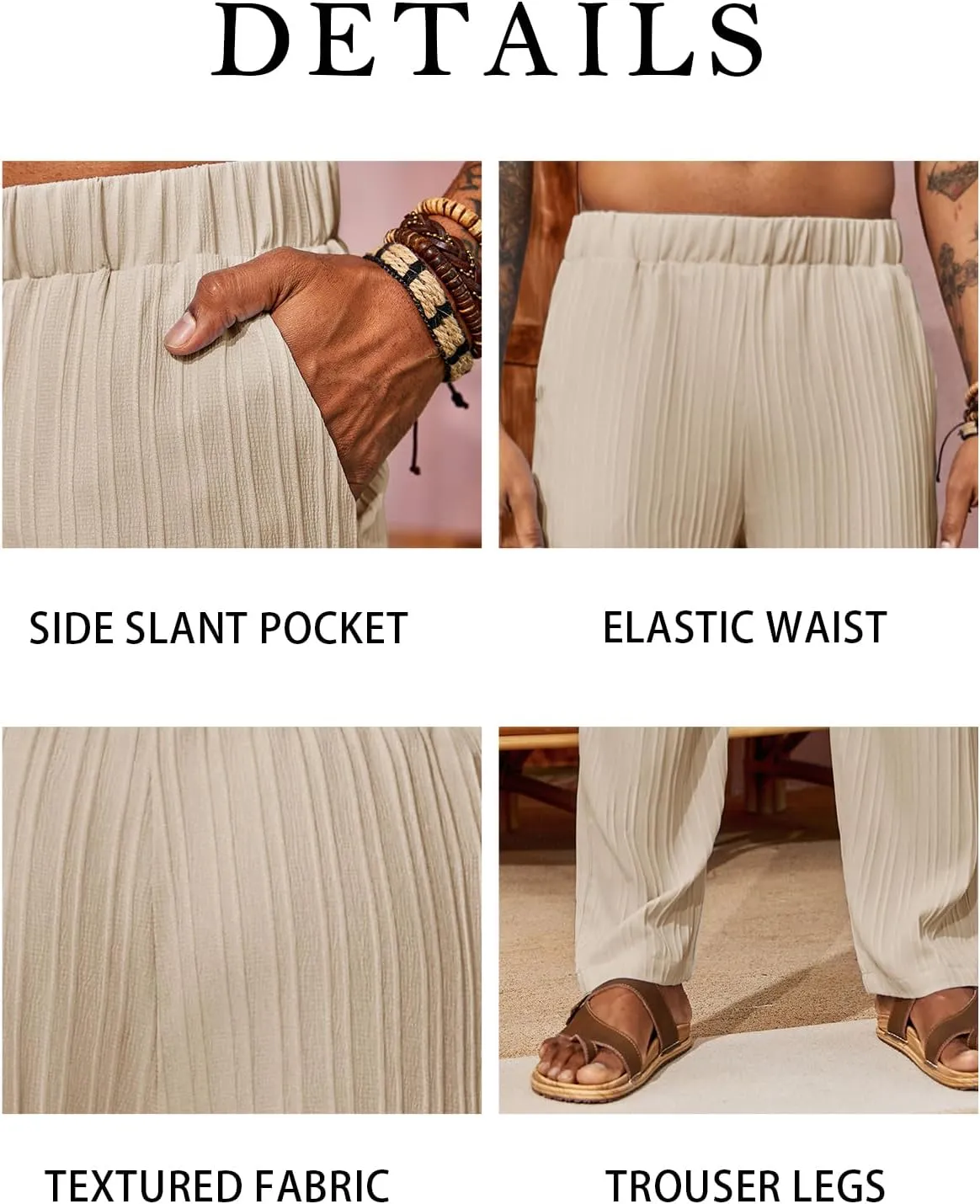 Runcati Mens Casual Pants Elastic Waist Lightweight Loose Fit Summer Yoga Beach Pants