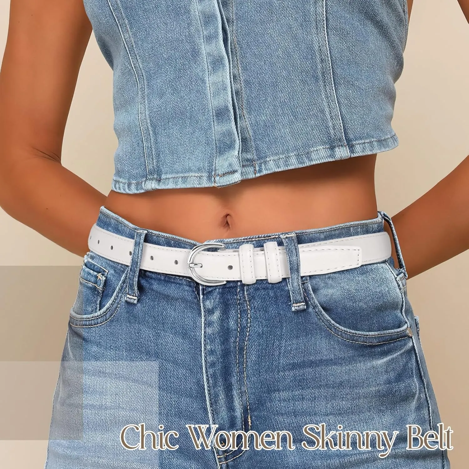 SANSTHS Women Leather Belt for Jeans Pants Fashion Ladies Skinny Belt for Dresses Thin Belt with Single Prong Buckle