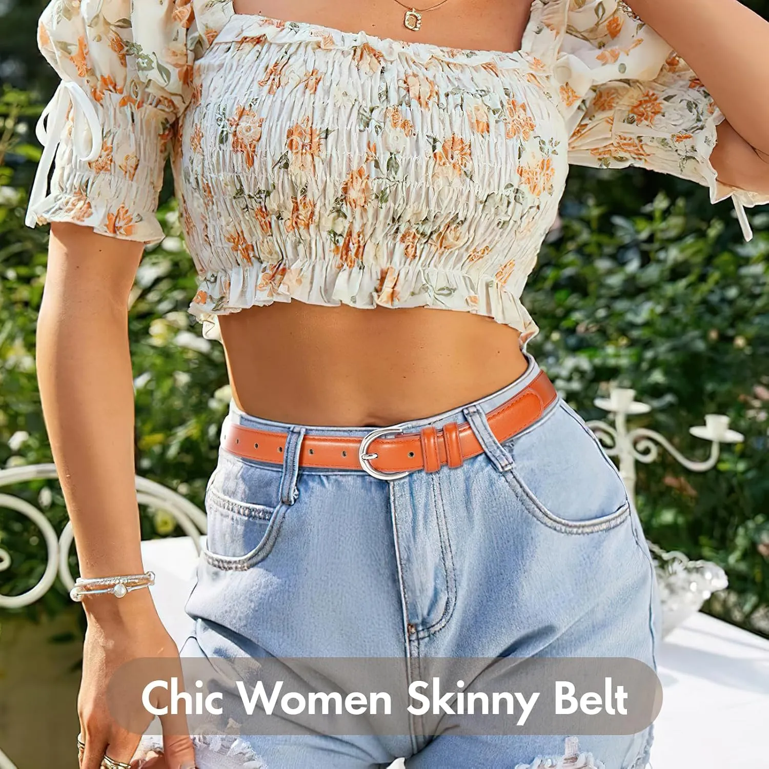 SANSTHS Women Leather Belt for Jeans Pants Fashion Ladies Skinny Belt for Dresses Thin Belt with Single Prong Buckle