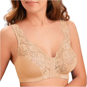Seamless Bras for Women Front Closure No Underwire Bras Lace Mesh Breathable Push Up Bralette Convenient Comfort Bra