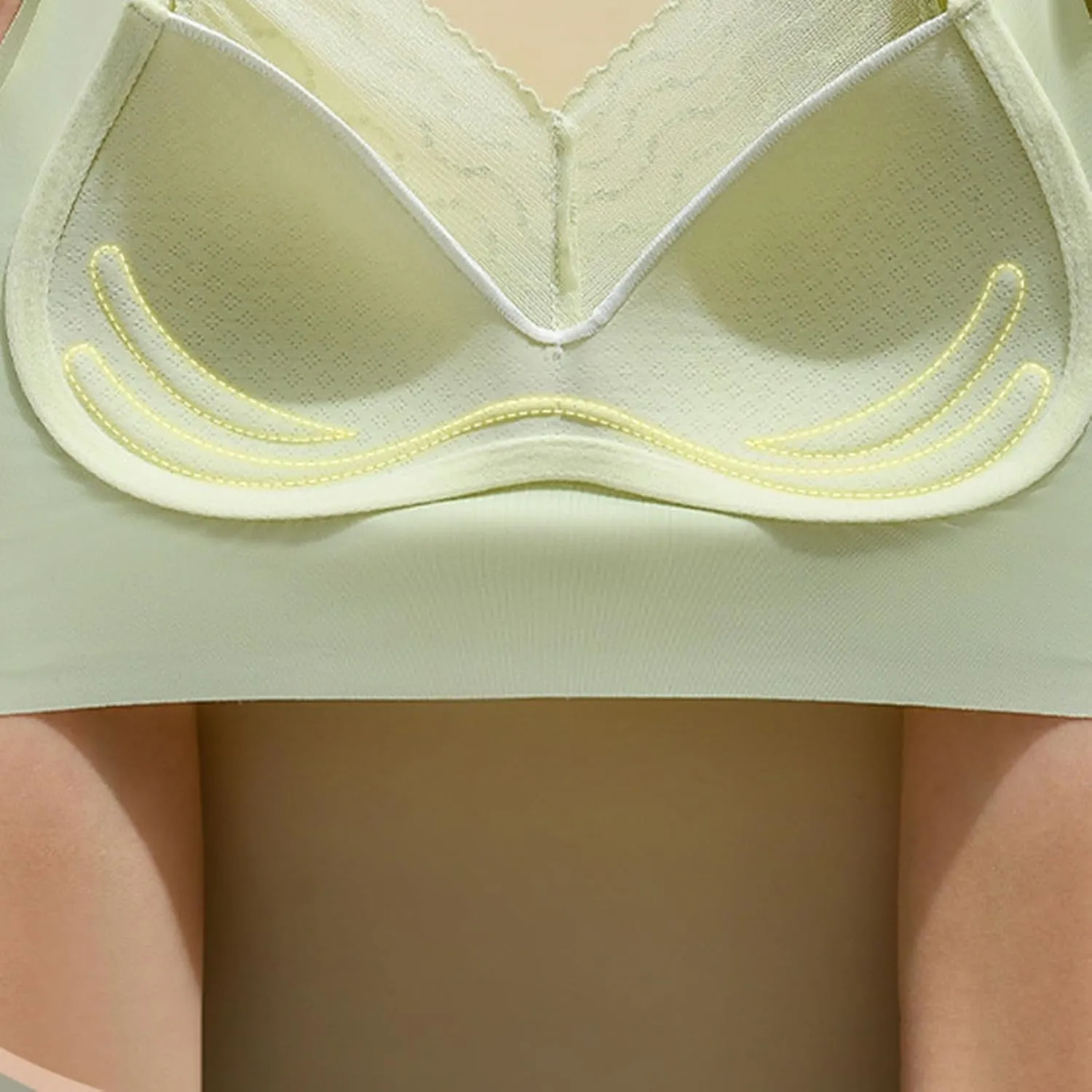 Seamless Sexy Push Up Wireless Bra Plus Size Posture Correcting Bra for Seniors Ice Silk Gathering Bra