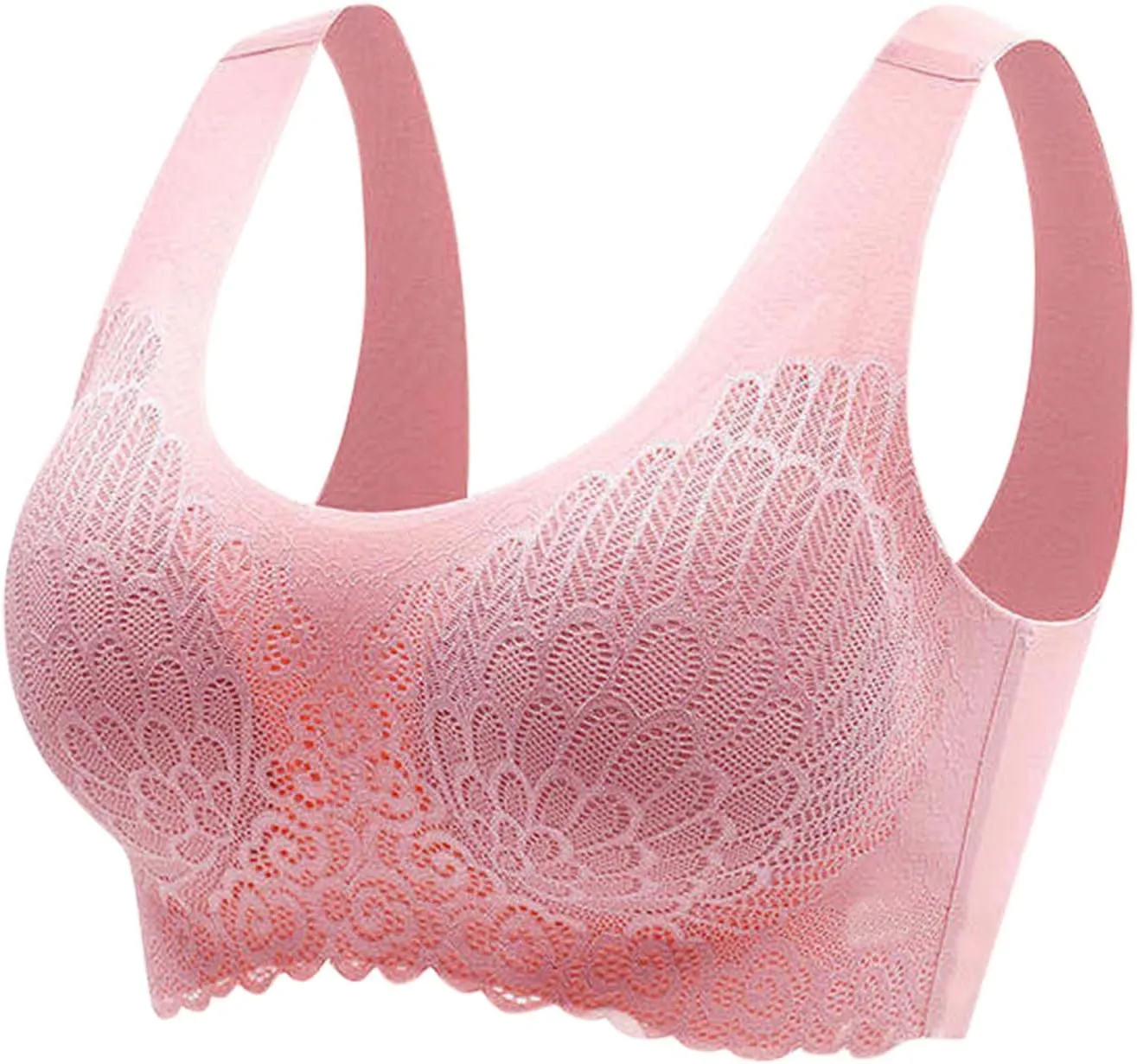 Seamless Wireless Bra No Wire Scallop Lace Bralette for Women Lightweight Low Cut Sleep Bra with Soft Support